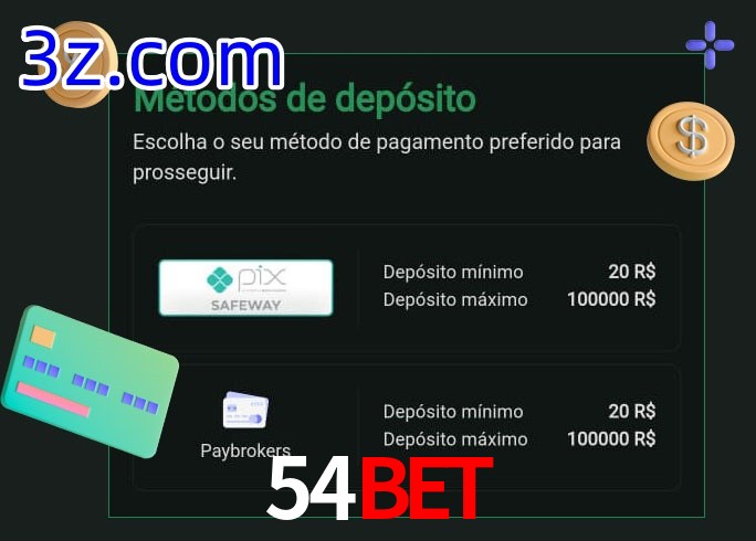 O cassino 54BET oferece uma grande variedade de métodos de pagamento